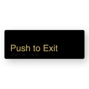 Push to Exit Braille Sign in a Black & Satin Brass Finish - Image 1