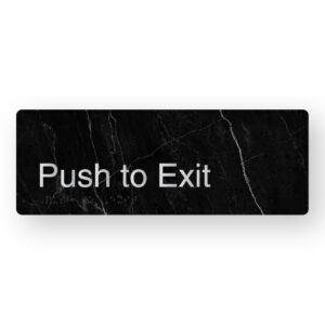 Push to Exit Braille Sign in a Black Marble & Silver Finish - Image 1