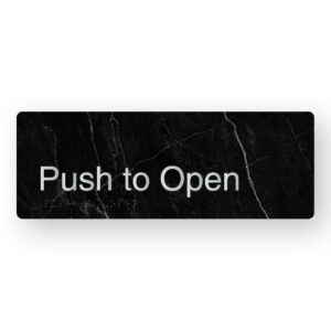 Push to Open Braille Sign in a Black Marble & Silver Finish - Image 1