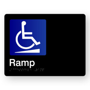Accessible Ramp Braille Sign in Black Acrylic