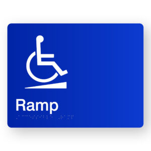 Accessible Ramp Braille Sign in Blue Acrylic
