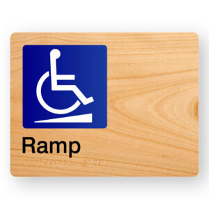 Accessible Ramp Braille sign in Woodgrain Acrylic