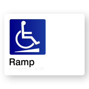 Accessible Ramp Braille Sign in White Acrylic