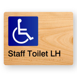 Staff Accessible Toilet LH Braille sign in Woodgrain Acrylic - Image 1