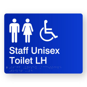 Staff Unisex Accessible Toilet LH Braille Sign in Blue Acrylic