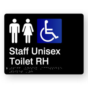 Staff Unisex Accessible Toilet RH Braille Sign in Black Acrylic