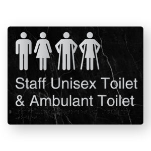 Staff Unisex Toilet & Ambulant Toilet Braille Sign in a Black Marble & Silver Finish - Image 1
