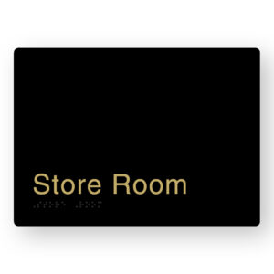 Store Room Braille Sign in a Black & Satin Brass Finish - Image 1