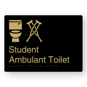 Student Ambulant Toilet Braille Sign in a Black & Satin Brass Finish