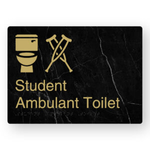Student Ambulant Toilet Braille Sign in a Black Marble & Satin Brass Finish