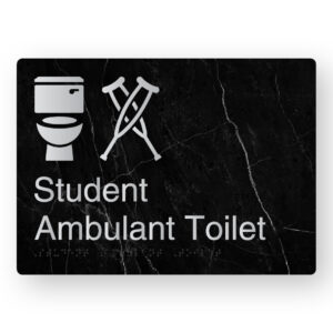 Student Ambulant Toilet Braille Sign in a Black Marble & Silver Finish