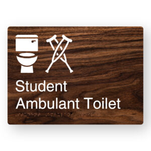 Student Ambulant Toilet Braille Sign in a Dark Woodgrain