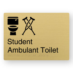 Student Ambulant Toilet Braille Sign in a Satin Brass Finish