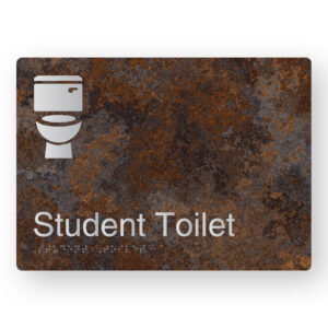 Student Toilet Braille Sign in a Distressed Metal Finish