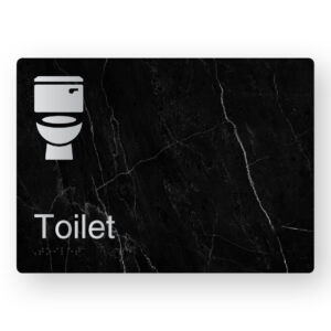 Toilet Braille Sign in a Black Marble & Silver Finish - Image 1