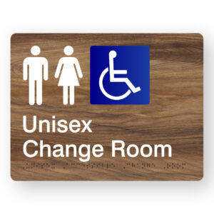 Unisex Accessible Change Room Braille Sign in Mid-Tone Woodgrain in Acrylic - Image 1
