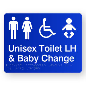 Unisex Accessible Toilet LH & Baby Change Braille Sign in Blue Acrylic