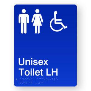 Unisex Accessible Toilet LH Braille Sign in Portrait Blue Acrylic