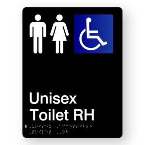Unisex Accessible Toilet RH Braille Sign in Portrait Black Acrylic