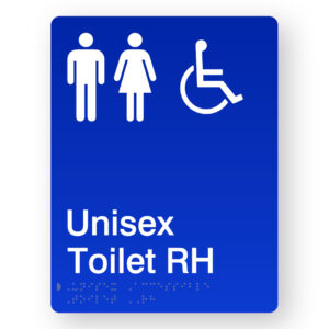 Unisex Accessible Toilet RH Braille Sign in Portrait Blue Acrylic