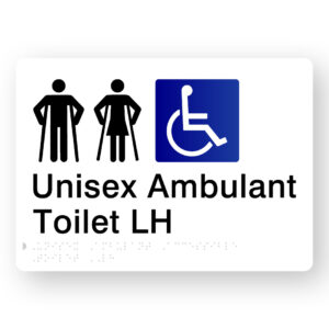 Unisex Ambulant Accessible Toilet LH Braille Sign in White Acrylic - Image 1