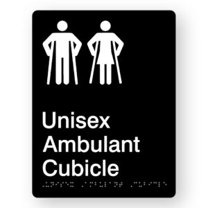 Unisex Ambulant Cubicle Braille Sign in Portrait Black Acrylic