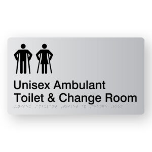 Unisex Ambulant Toilet & Change Room Braille Sign in Silver Acrylic - Image 1