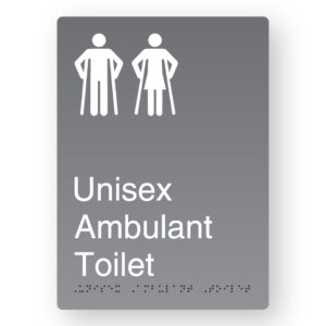 Unisex Ambulant Toilet Braille Sign in Portrait Grey Aluminium - Image 1
