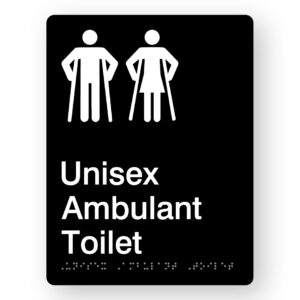 Unisex Ambulant Toilet Braille Sign in Portrait Black Acrylic