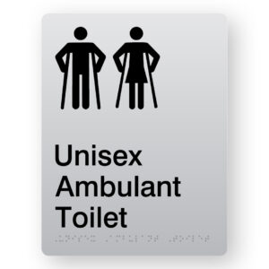 Unisex Ambulant Toilet Braille Sign in Portrait Silver Acrylic - Image 1