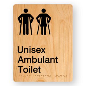 Unisex Ambulant Toilet Braille Sign in Portrait Woodgrain Acrylic - Image 1