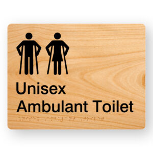 Unisex Ambulant Toilet Braille sign in Woodgrain Acrylic