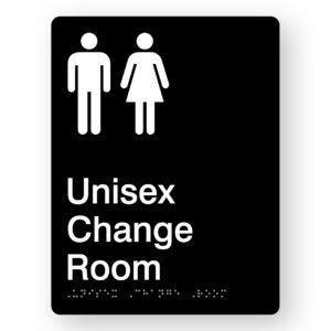 Unisex Change Room Braille Sign in Portrait Black Acrylic