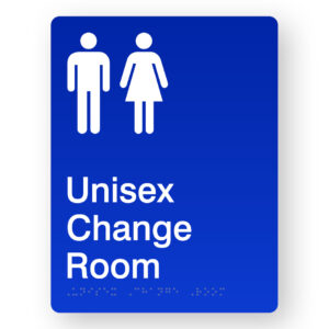 Unisex Change Room Braille Sign in Portrait Blue Acrylic