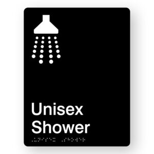 Unisex Shower Braille Sign in Portrait Black Acrylic