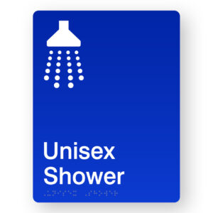 Unisex Shower Braille Sign in Portrait Blue Acrylic