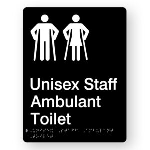 Unisex Staff Ambulant Toilet Braille Sign in Portrait Black Acrylic