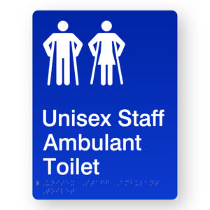 Unisex Staff Ambulant Toilet Braille Sign in Portrait Blue Acrylic