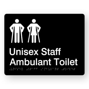 Unisex Staff Ambulant Toilet Braille Sign in Black Acrylic - Image 1