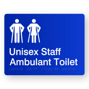 Unisex Staff Ambulant Toilet Braille Sign in Blue Acrylic - Image 1