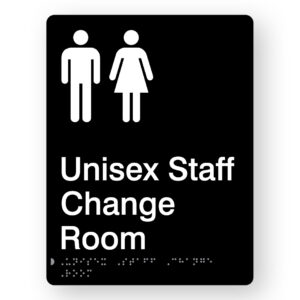 Unisex Staff Change Room Braille Sign in Portrait Black Acrylic
