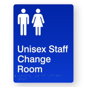 Unisex Staff Change Room Braille Sign in Portrait Blue Acrylic