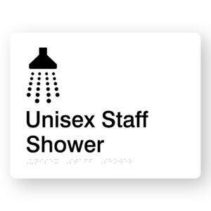 Unisex Staff Shower Braille Sign in White Acrylic - Image 1