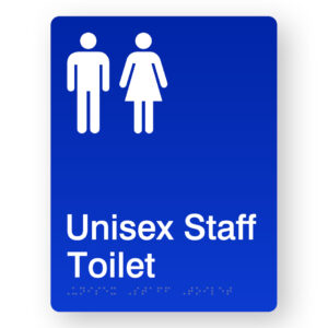 Unisex Staff Toilet Braille Sign in Portrait Blue Acrylic