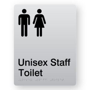 Unisex Staff Toilet Braille Sign in Portrait Silver Acrylic