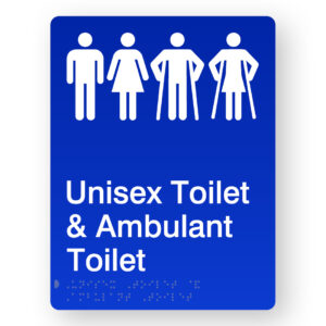 Unisex Toilet & Ambulant Toilet Braille Sign in Portrait Blue Acrylic