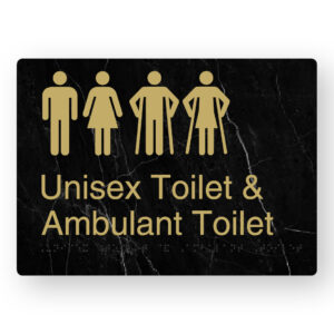 Unisex Toilet & Ambulant Toilet Braille Sign in a Black Marble & Satin Brass Finish - Image 1