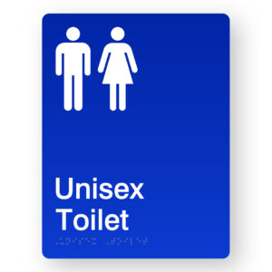 Unisex Toilet Braille Sign in Portrait Blue Acrylic