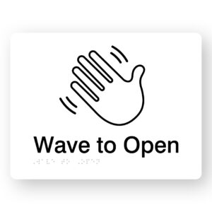 Wave to Open Braille Sign with a white background & Black Graphics