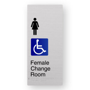 Female Accessible Change Room Braille Sign in XL Anodised Aluminium - Image 1